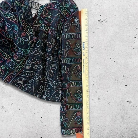 Celsa Sheer Mesh Duster Lightweight Embroidered Floral‎ Black Multicolor W L - Picture 5 of 10